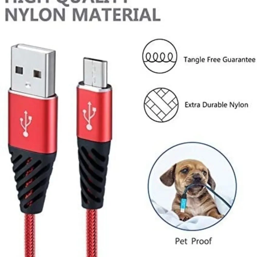 4 Pk MICRO USB Cable 1FT Short Phone Charger Nylon Braided Android NEW